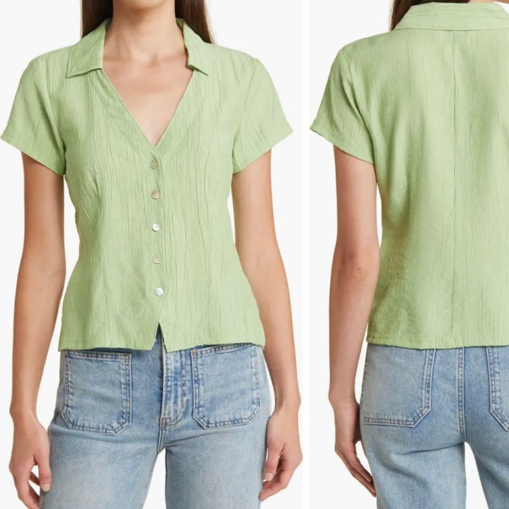 Womens Madewell Notched Button Up Top in Seedling V neck 2XL - Picture 1 of 6